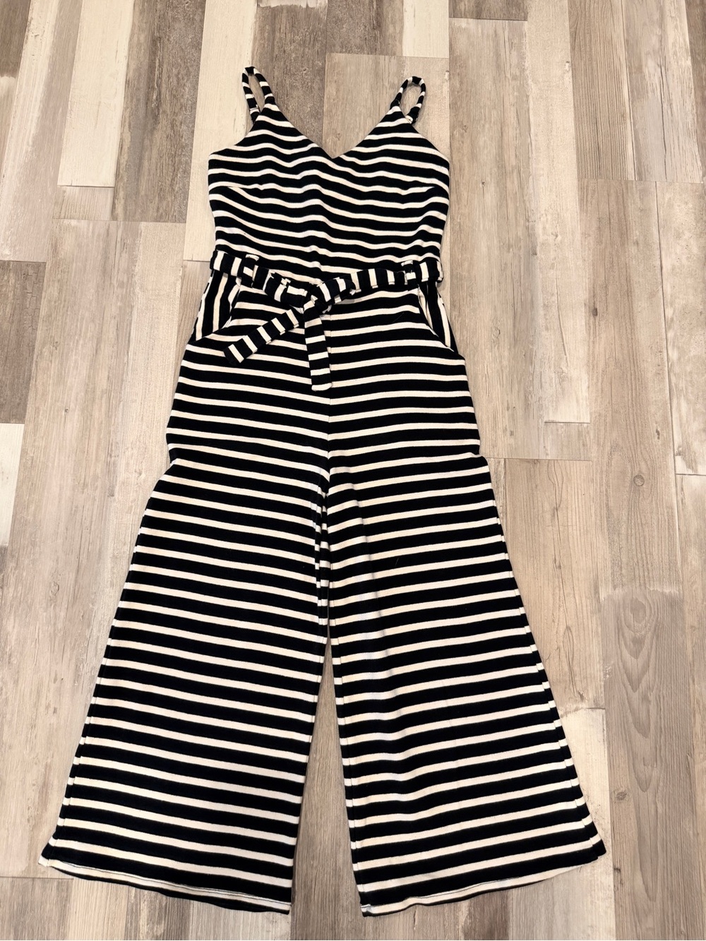 Black & White Striped Wide-Leg Jumpsuit